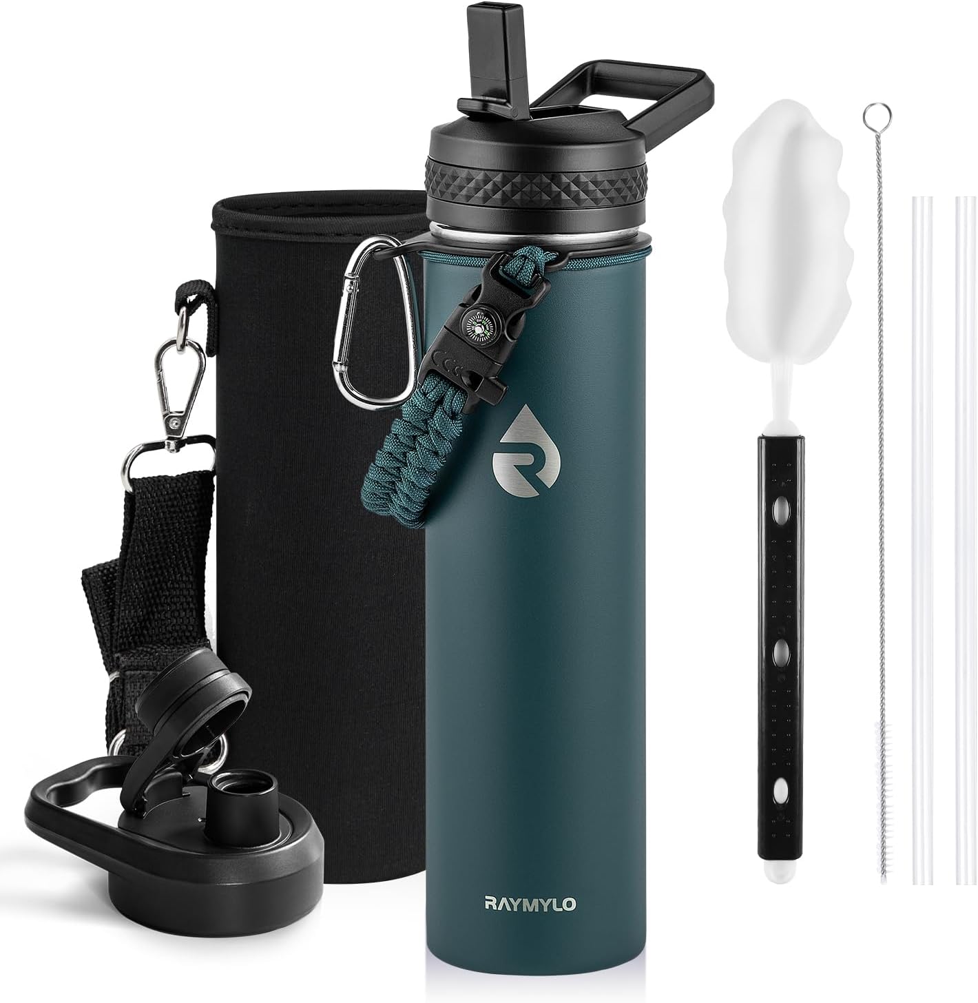 One Gallon Water Bottle Insulated, Triple Walled Vacuum Stainless Steel (Cold for 48 Hrs), Leak Proof & Non-BPA, Large Water Flask Jug with Paracord Handle & Straw Spout Lids
