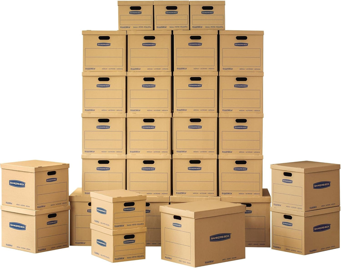 Bankers Box Classic Moving Box 12 Pack Kit, Reinforced Handles, Tape-Free Assembly, Box with Lid, 8 Small and 4 Medium Boxes (7716401)