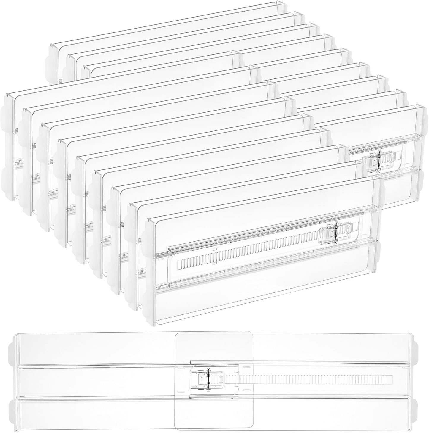 Vtopmart 12 Pack Drawer Dividers for Clothes, 4" High 10.2"-16.5" Adjustable Expandable Dresser Drawer Organizer, Clear Plastic Separators for Dresser, Baby Clothing, Underwear, Cosmetic, Toiletries