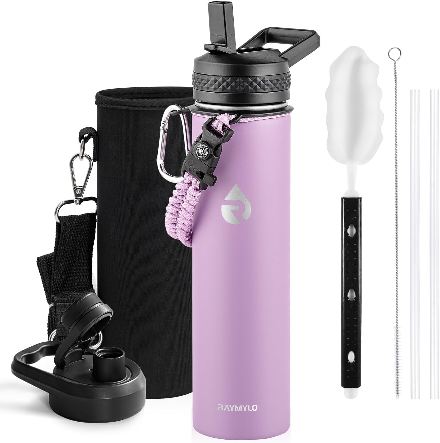 One Gallon Water Bottle Insulated, Triple Walled Vacuum Stainless Steel (Cold for 48 Hrs), Leak Proof & Non-BPA, Large Water Flask Jug with Paracord Handle & Straw Spout Lids