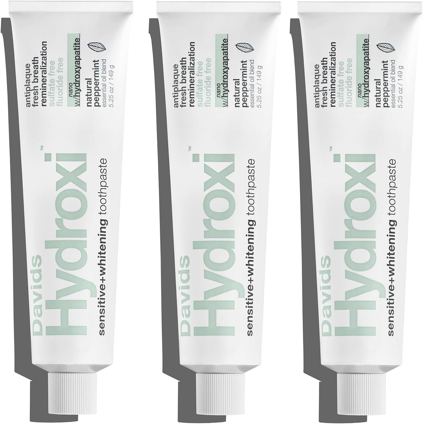 Davids Hydroxi Fluoride Free Nano Hydroxyapatite Toothpaste for Remineralizing, Sensitive Support, Whitening, Antiplaque, SLS Free, Natural Peppermint, 4oz, Made in USA