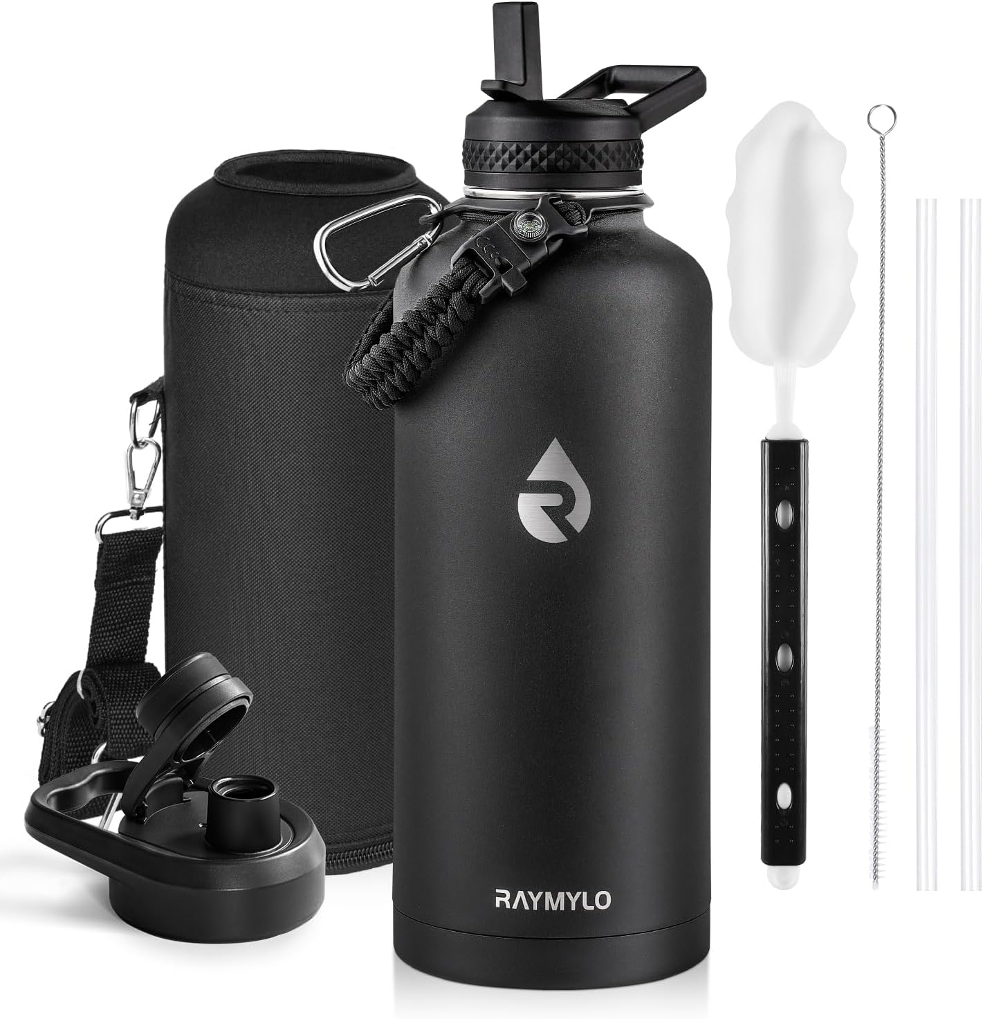 One Gallon Water Bottle Insulated, Triple Walled Vacuum Stainless Steel (Cold for 48 Hrs), Leak Proof & Non-BPA, Large Water Flask Jug with Paracord Handle & Straw Spout Lids