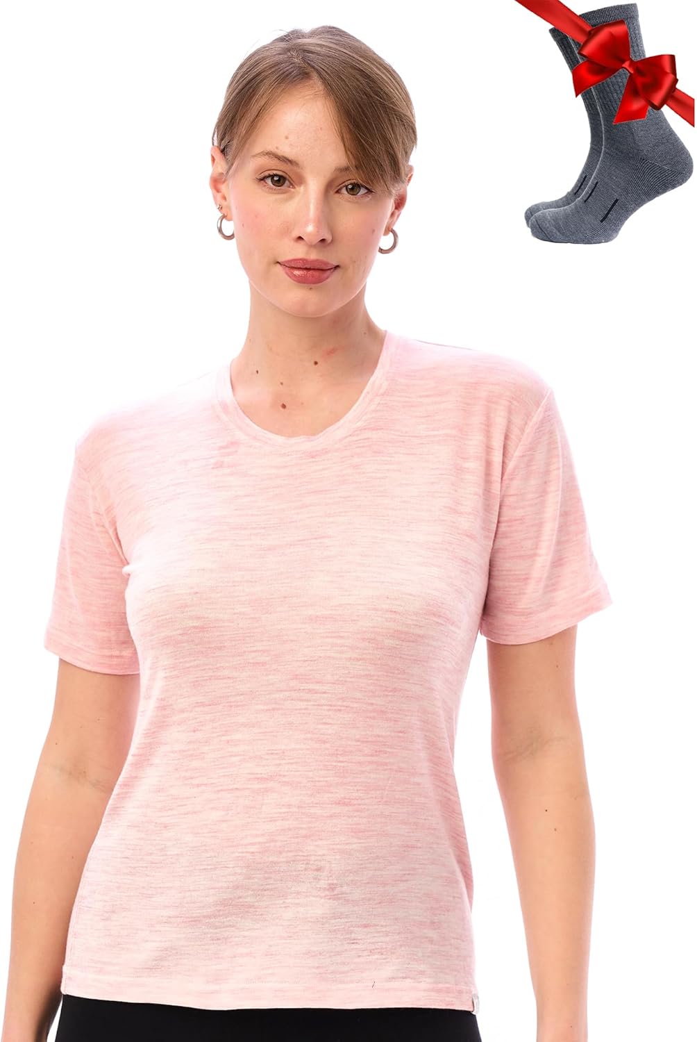 Merino.tech Merino Wool T Shirt Women - 100% Merino Wool Base Layer Women Short Sleeve Moisture-Wicking Tee and Hiking Socks