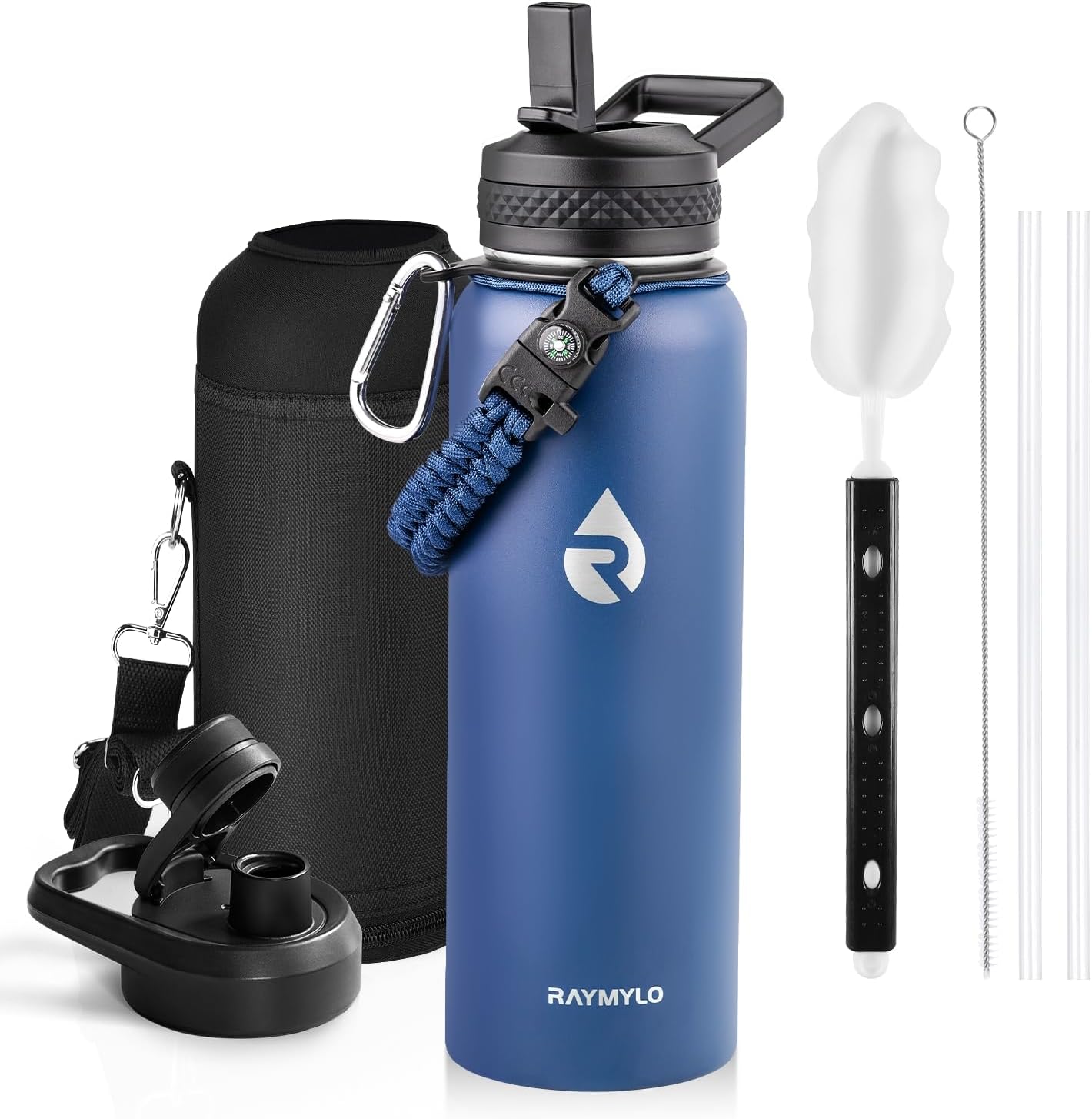 One Gallon Water Bottle Insulated, Triple Walled Vacuum Stainless Steel (Cold for 48 Hrs), Leak Proof & Non-BPA, Large Water Flask Jug with Paracord Handle & Straw Spout Lids