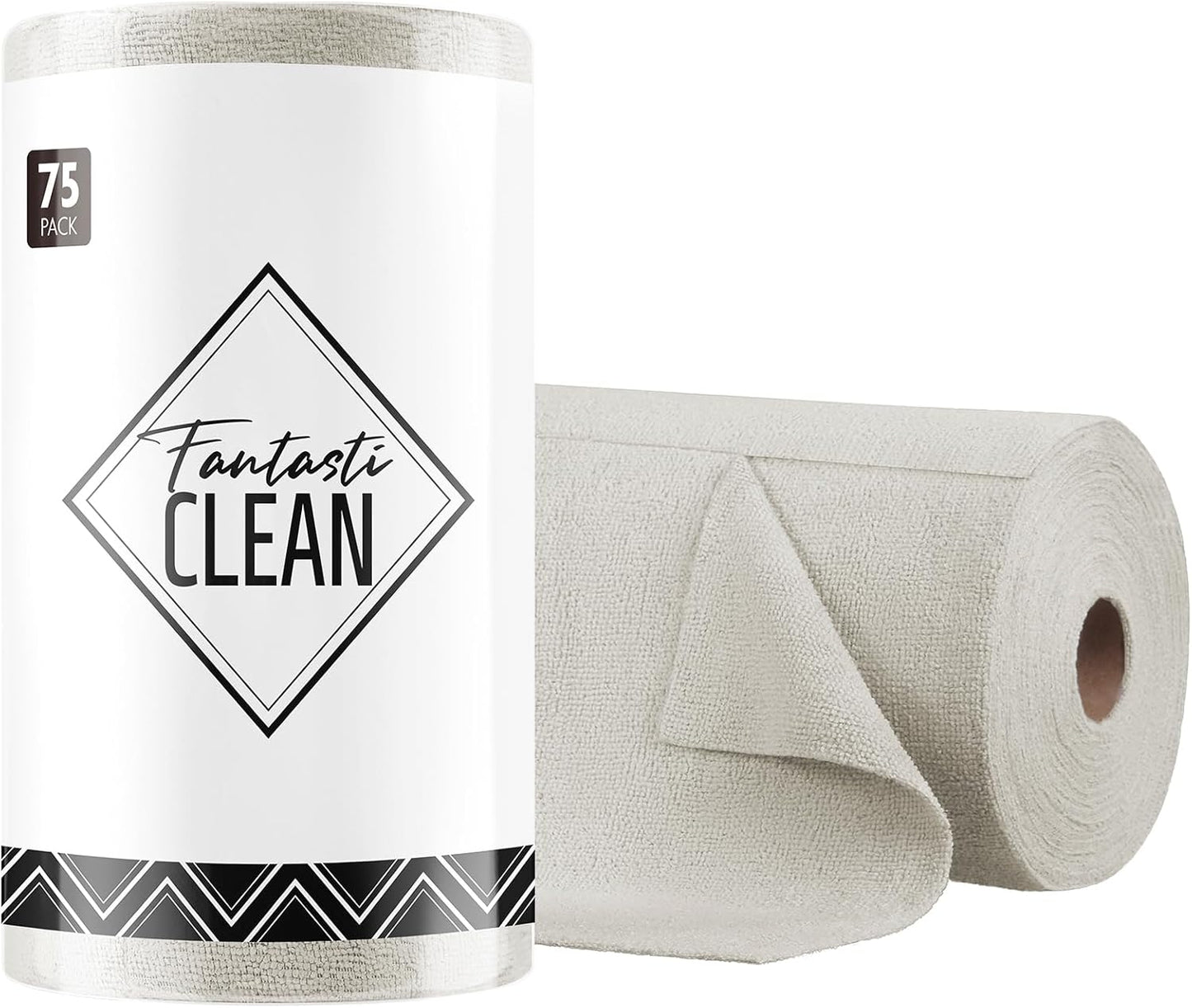 Fantasticlean Microfiber Cleaning Cloth Roll -75 Pack, Tear Away Microfiber Towels, 12" x 12", Reusable, Washable, Scratch Free, Ultra Absorbent Dishcloth for All-Around Cleaning Supplies (Pink)