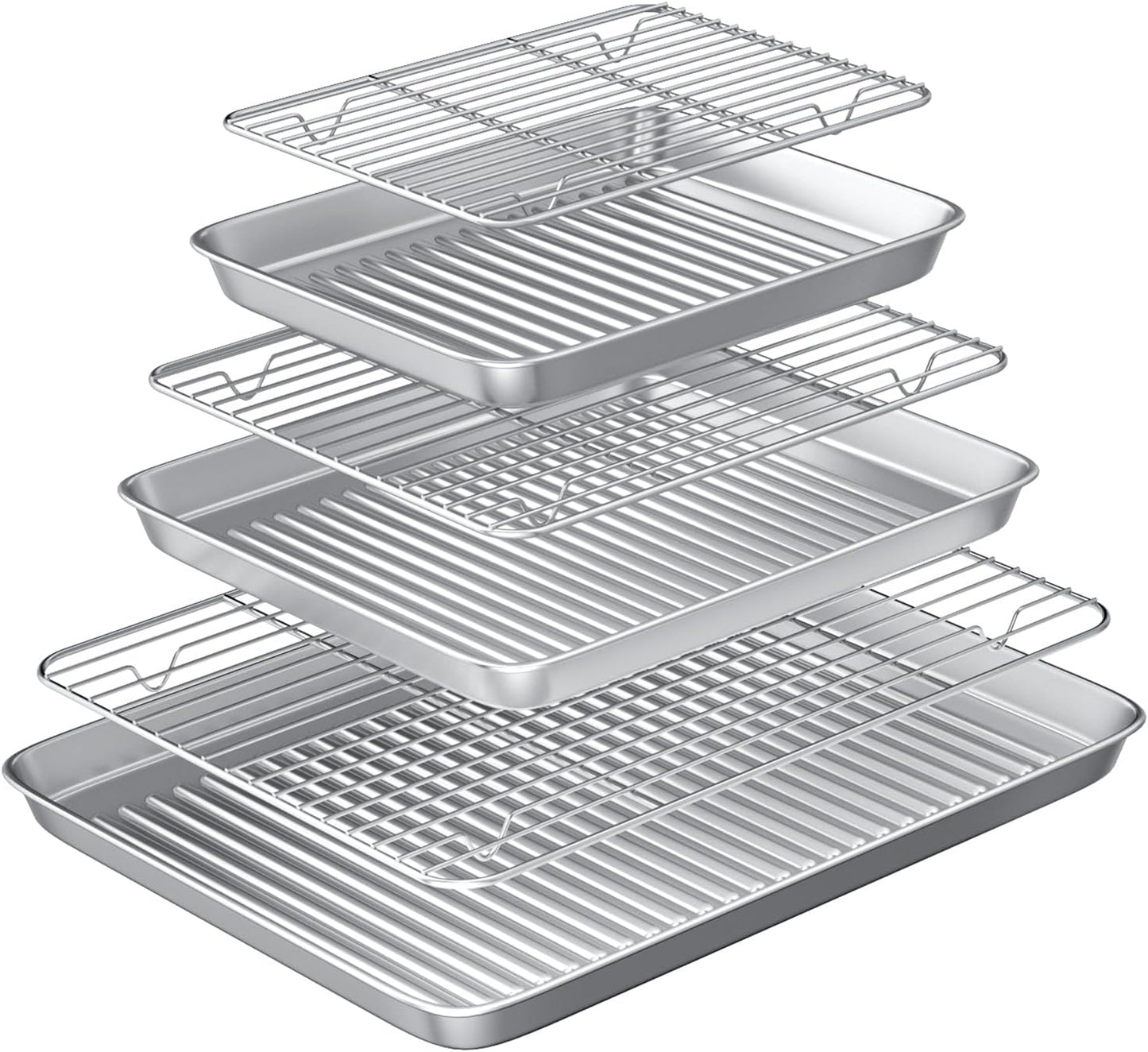 ROTTAY Baking Sheet with Rack Set (2 Pans + 2 Racks), Stainless Steel Cookie Sheet with Cooling Rack, Nonstick Baking Pan, Warp Resistant & Heavy Duty & Rust Free, Size 16 x 12 x 1 Inches