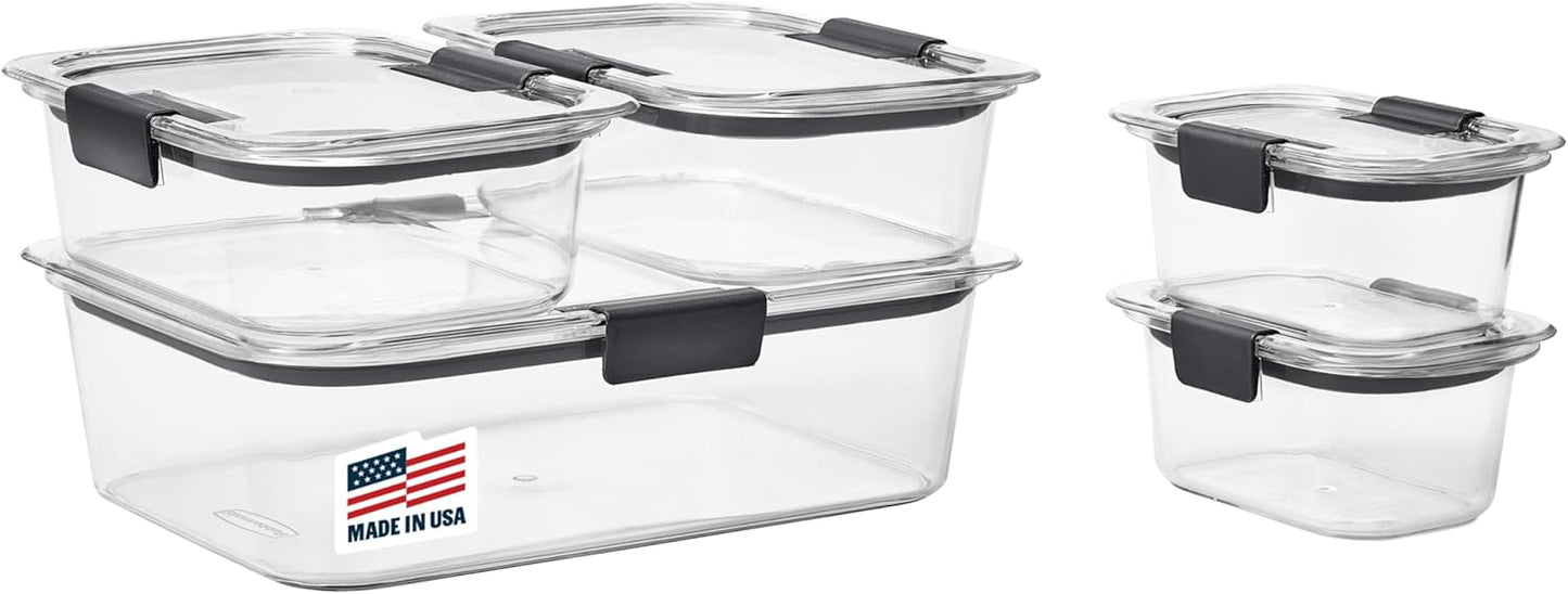 Rubbermaid Brilliance Tritan Plastic Food Storage Containers BPA Free Airtight Lids Ideal for Lunch Meal Prep & Leftovers Set of 5 (3.2 Cup)