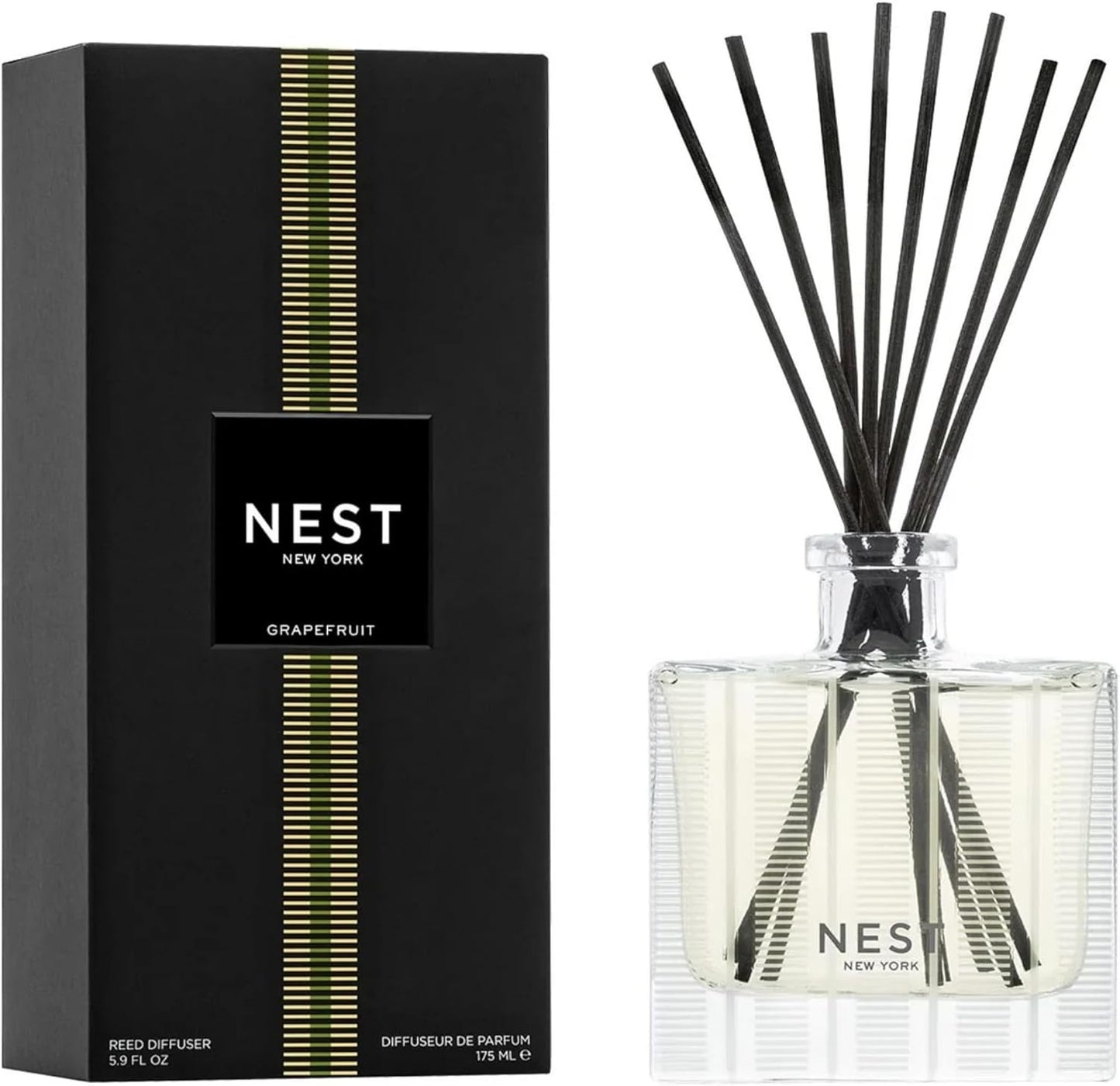 NEST New York Reed Diffuser, Ocean Mist & Sea Salt - 5.9 fl oz - Fragrance for Up to 90 Days - Reusable, Refillable Glass Holder - Includes 8 All-Natural Reed Sticks - Flame Free