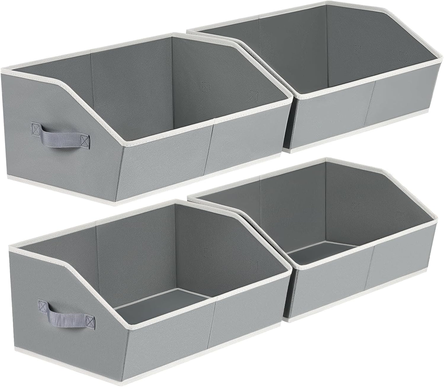 Closet Organizers Bins 6 Packs - Large Closet Shelf Organizer with Handles, Fabric Trapezoid Storage Bins, Collapsible Storage Cubes for Clothes, Towels, Light Gray