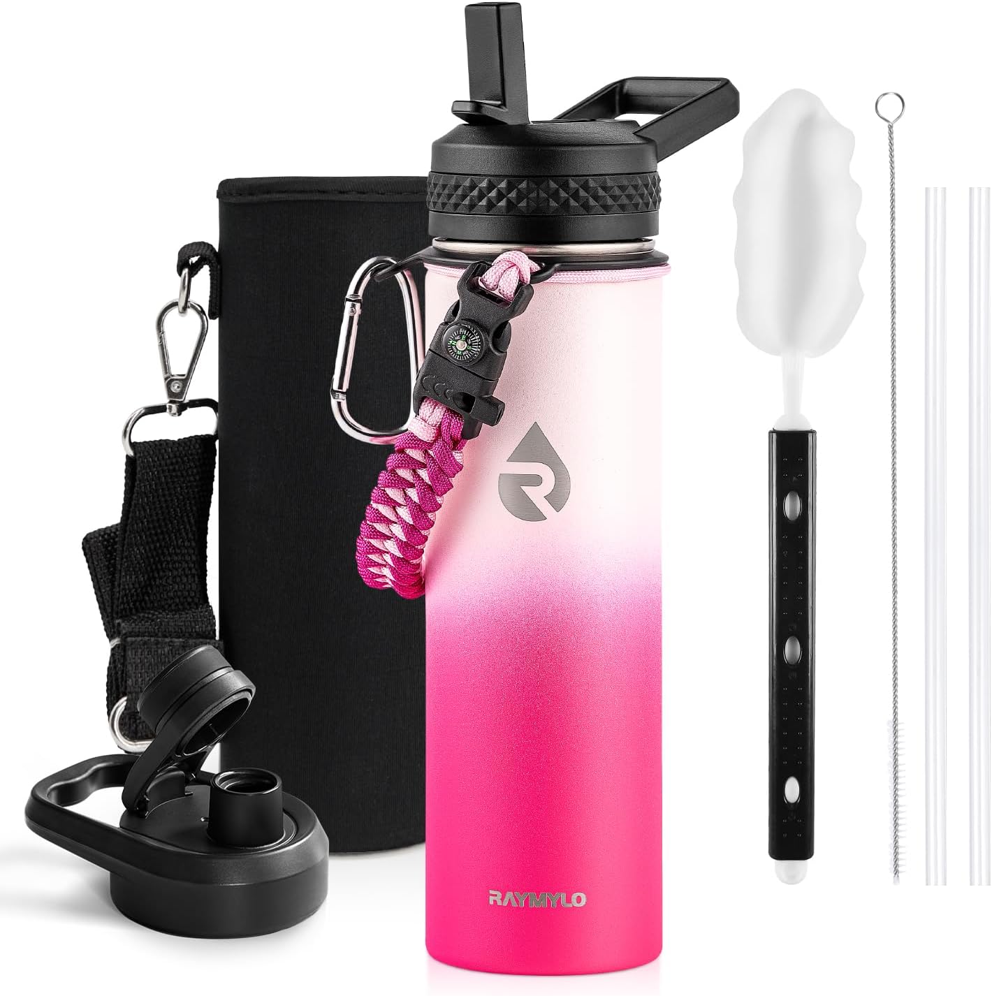 One Gallon Water Bottle Insulated, Triple Walled Vacuum Stainless Steel (Cold for 48 Hrs), Leak Proof & Non-BPA, Large Water Flask Jug with Paracord Handle & Straw Spout Lids