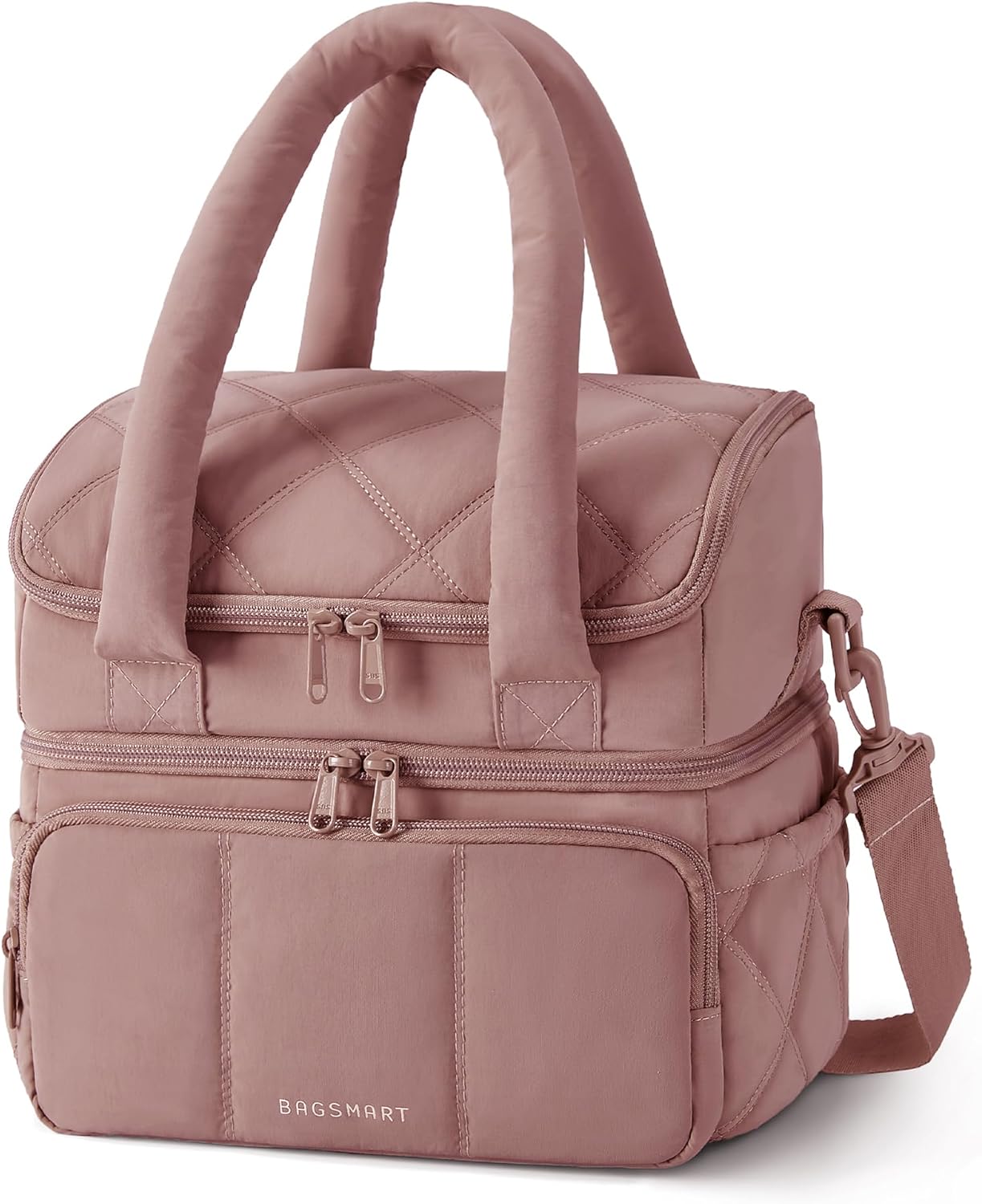 BAGSMART Lunch Bag Women, Double Deck Insulated Lunch Box, Quilted Puffer Lunch Tote, Leakproof, Durable & Reusable Large Lunch Cooler For Work Picnic Travel Meal Prep, Camel