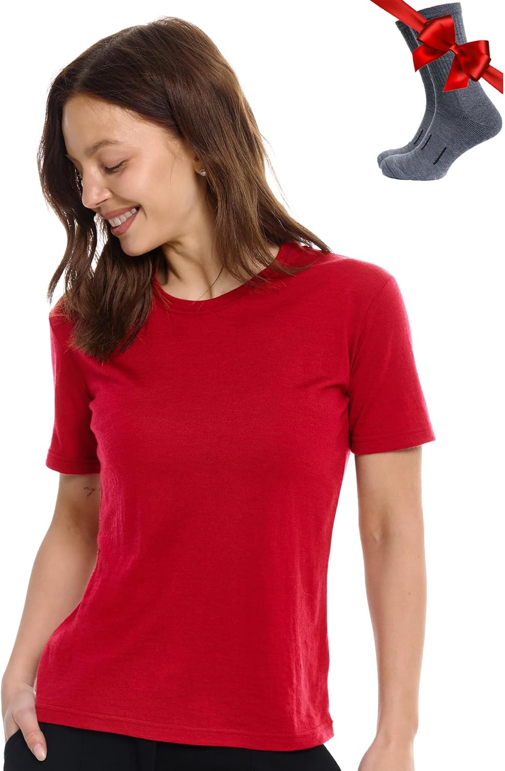 Merino.tech Merino Wool T Shirt Women - 100% Merino Wool Base Layer Women Short Sleeve Moisture-Wicking Tee and Hiking Socks