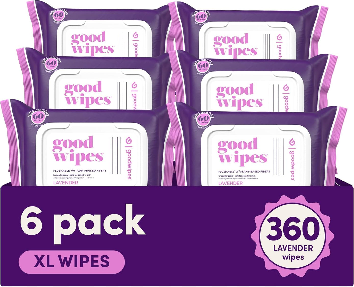 goodwipes Flushable Butt Wipes - Vitamin E & Aloe - Sewer & Septic Safe - Extra Large Adult Wet Wipes For Women & Men - Bathroom Essentials - Rosewater, 318 Count (6 Packs + 1 Travel)