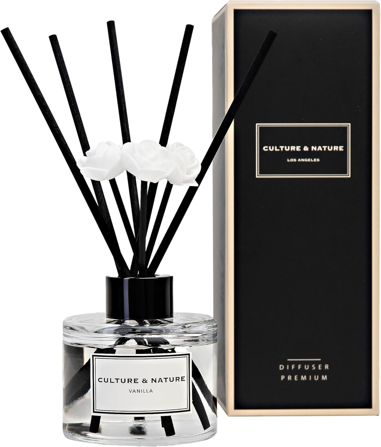 CULTURE & NATURE Reed Diffuser Set 6.7oz (200ml) Black Cherry Scented Diffuser with Sticks Home Fragrance Reed Diffuser for Bathroom Shelf Decor