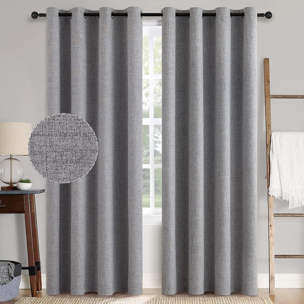 MIULEE 100% Blackout Linen Textured Curtains for Bedroom Solid Thermal Insulated Natural Beige Grommet Room Darkening Curtains & Drapes Luxury Decor for Living Room Nursery 52 x 84 Inch (2 Panels)