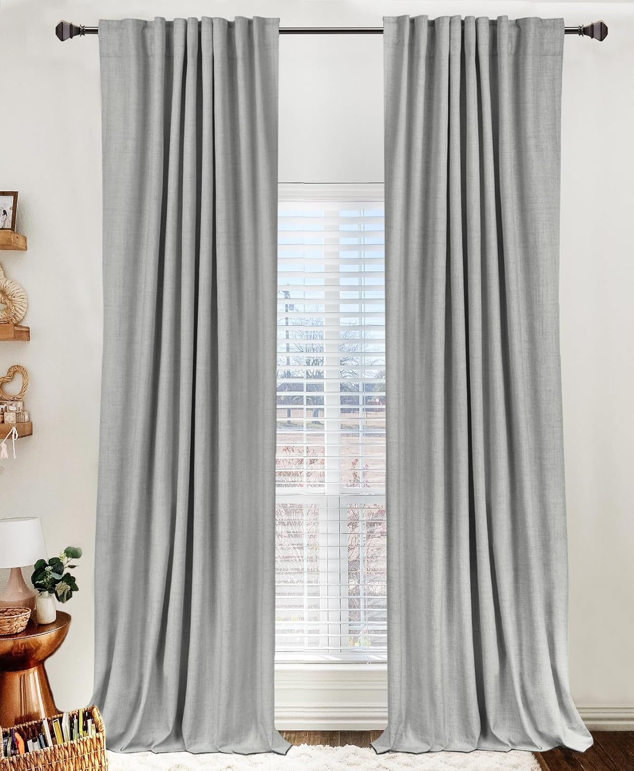 100% Blackout Shield Linen Blackout Curtains for Bedroom 84 Inches Long, Back Tab/Rod Pocket Living Room Drapes, Thermal Insulated Blackout Curtains 2 Panels Set, 50" W x 84" L, Cream