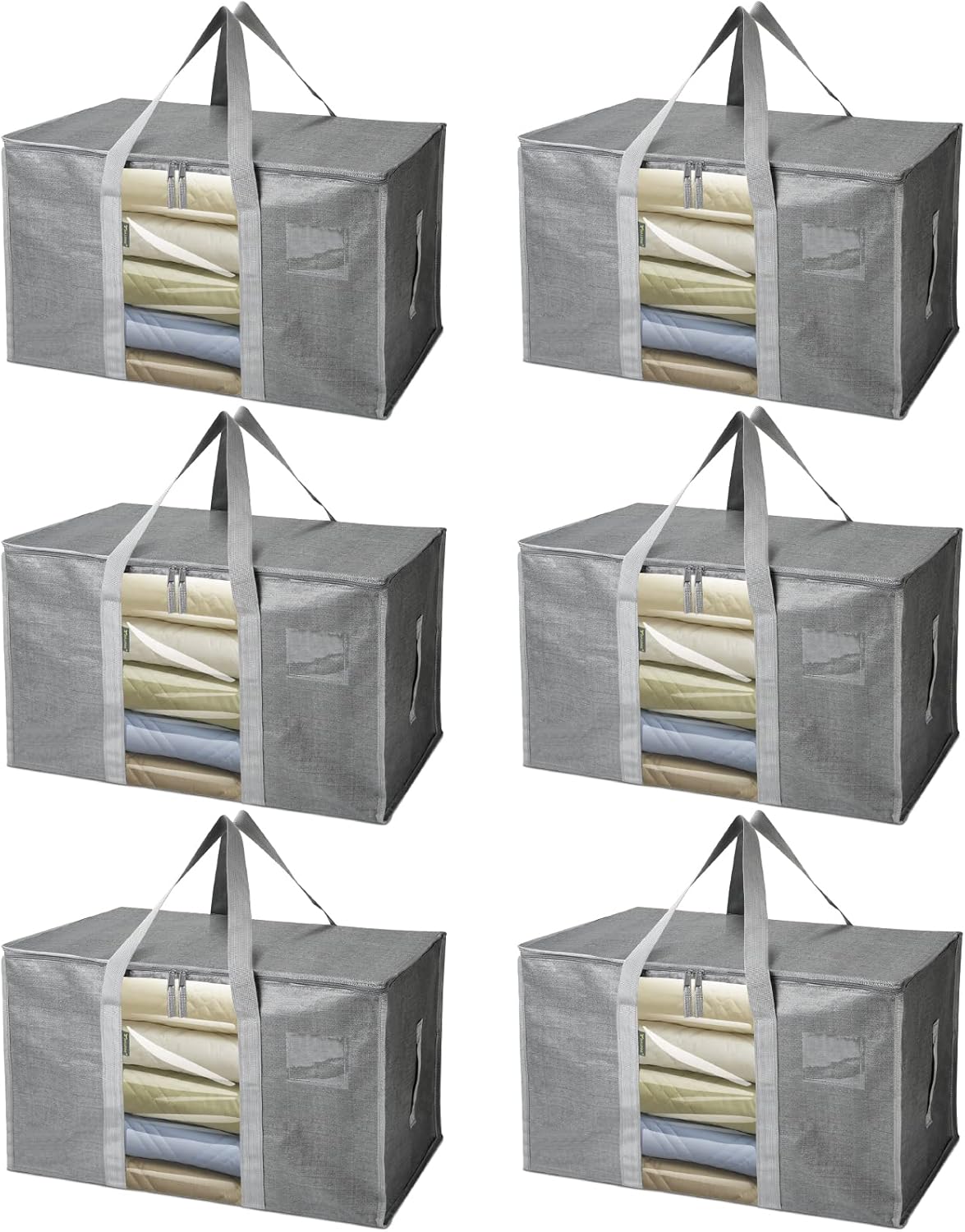 BALEINE 6-Pack Oversized Moving Bags with Reinforced Handles, Heavy-Duty Storage Tote for Clothes, Moving Supplies (Clear, 6-Pack)