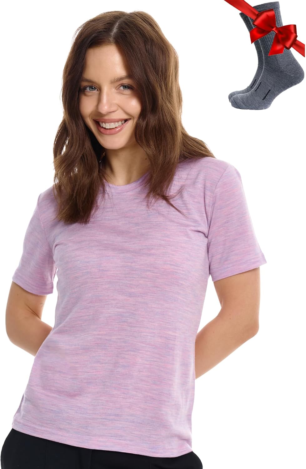 Merino.tech Merino Wool T Shirt Women - 100% Merino Wool Base Layer Women Short Sleeve Moisture-Wicking Tee and Hiking Socks