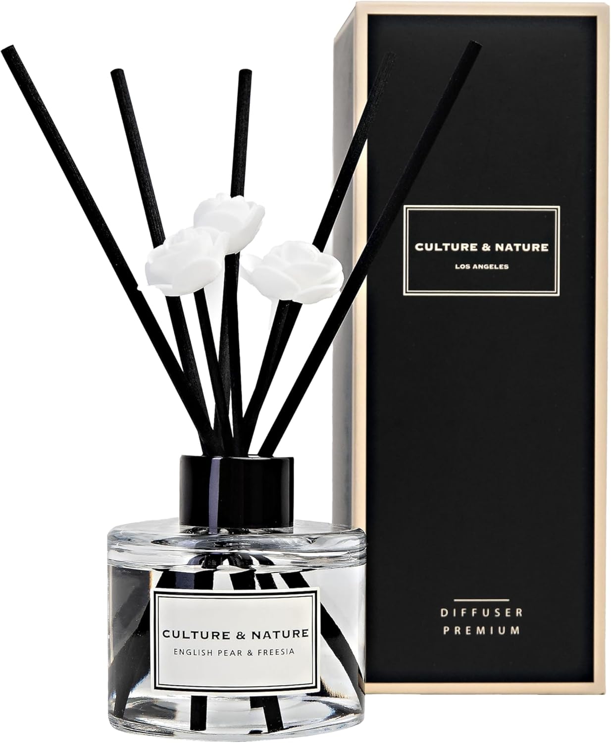 CULTURE & NATURE Reed Diffuser Set 6.7oz (200ml) Black Cherry Scented Diffuser with Sticks Home Fragrance Reed Diffuser for Bathroom Shelf Decor