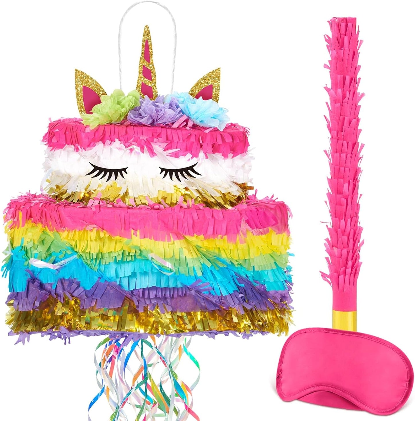 WERNNSAI Easter Bunny Piñata - Easter Rabbit Piñata Spring Pinata with Blindfold and Stick for Birthday Party Decoration Baby Shower School Activities Game Spring Party Game