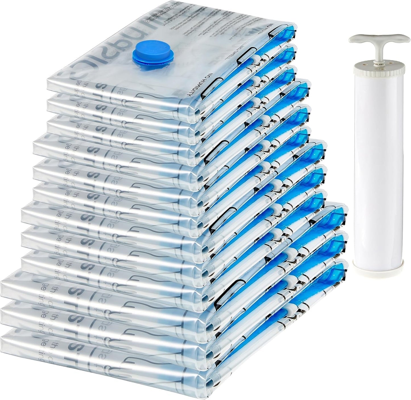 Amazon Basics Vacuum Storage Bags with Hand Pump for Travel, Space Saving Compression Bags for Clothes, Clothing, Blankets and Duvets, Clear, 20 Pack (5 Small, 5 Medium, 5 Large & 5 Jumbo)