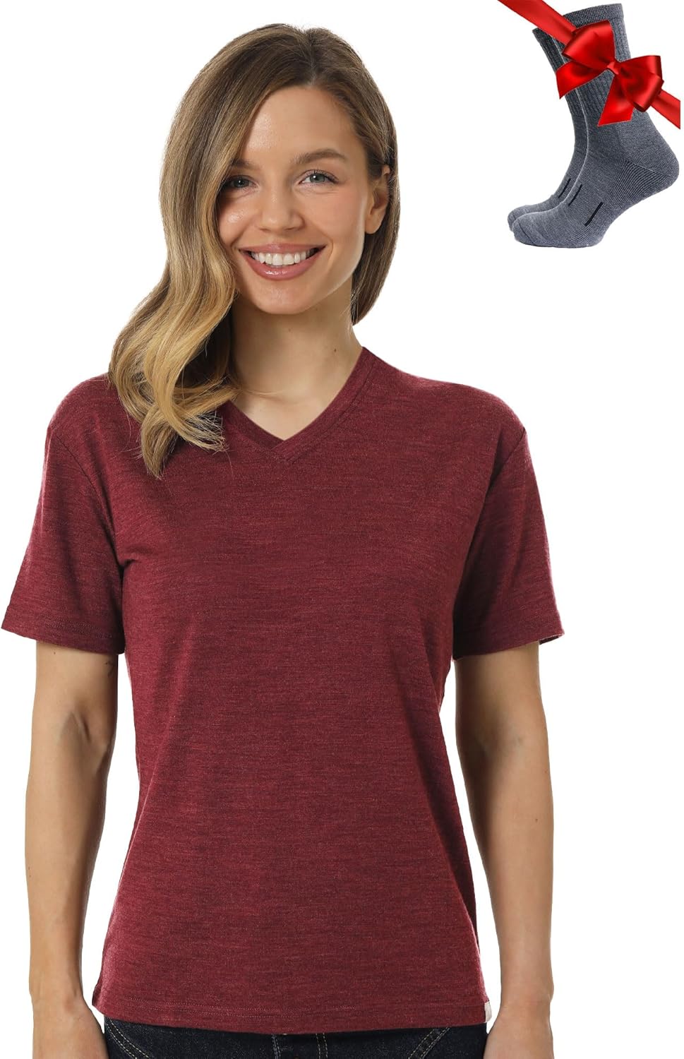 Merino.tech Merino Wool T Shirt Women - 100% Merino Wool Base Layer Women Short Sleeve Moisture-Wicking Tee and Hiking Socks