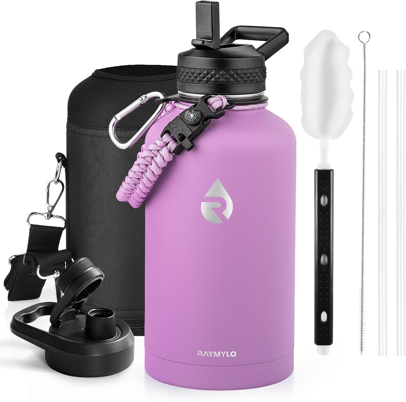 One Gallon Water Bottle Insulated, Triple Walled Vacuum Stainless Steel (Cold for 48 Hrs), Leak Proof & Non-BPA, Large Water Flask Jug with Paracord Handle & Straw Spout Lids
