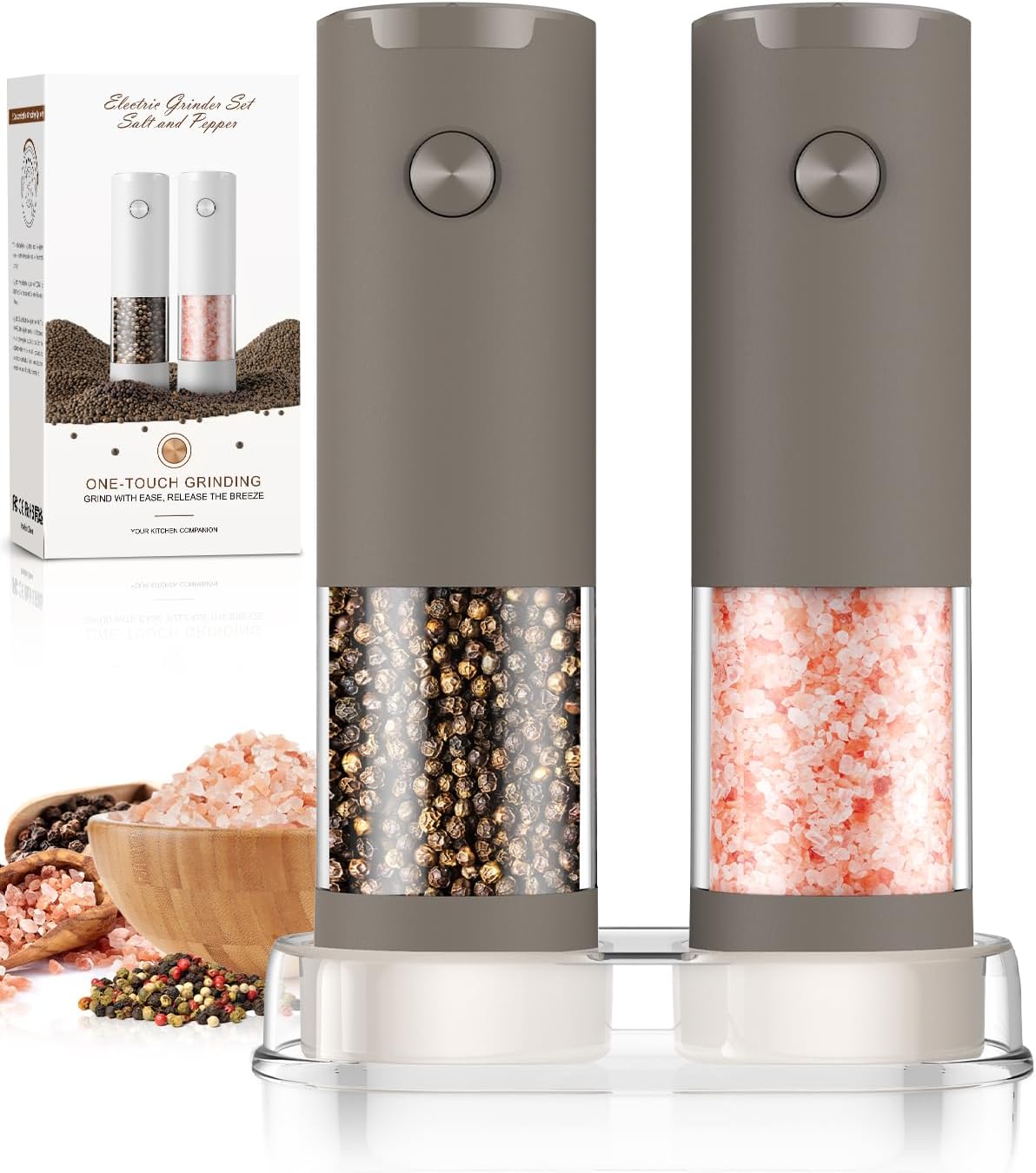 Electric Salt and Pepper Grinder Set Automatic Battery Pepper Mill Shakers Adjustable Coarseness Upgraded Larger Capacity with Led Home and Kitchen Appliances Birthday Gifts for Women Mom