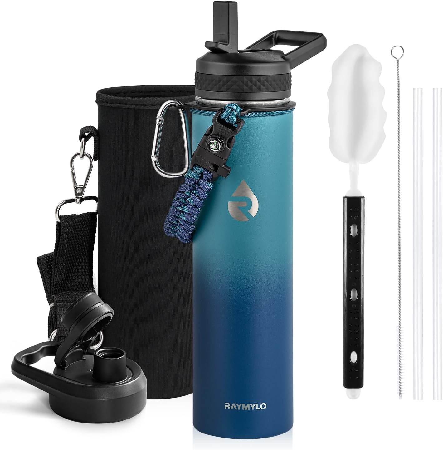 One Gallon Water Bottle Insulated, Triple Walled Vacuum Stainless Steel (Cold for 48 Hrs), Leak Proof & Non-BPA, Large Water Flask Jug with Paracord Handle & Straw Spout Lids