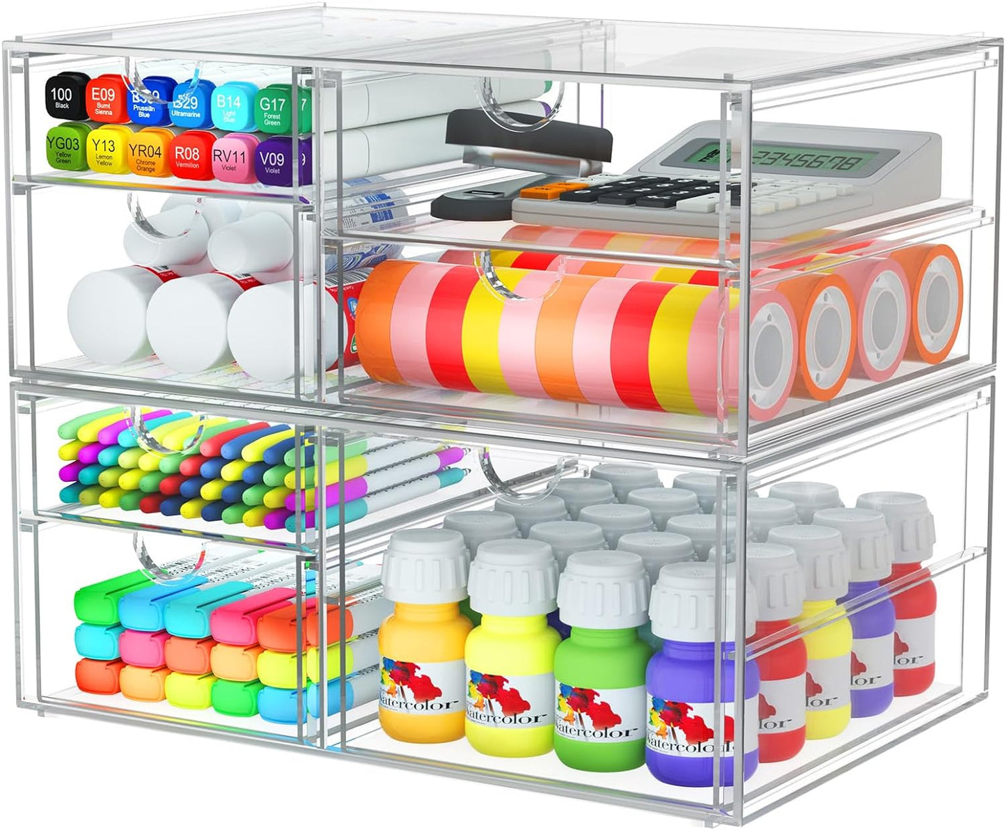 Makeup Organizer Storage with 16 Drawers, 4 Pcs Desktop Office Supplies, Desk Organizers, Clear Accessories, Dustproof Storage Drawer and for Make Up, Jewelry, Pen, Stationary