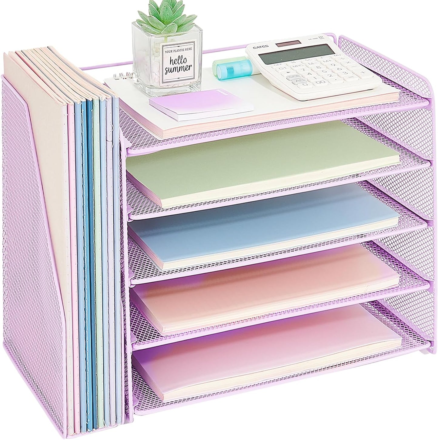 OPNICE Desk Organizer, 5-Tier Paper Organizer Letter Tray with Magazine Holder, Office Desk Accessories & Workspace Organizers, Desktop File Organizer for Office Supplies Storage, Black