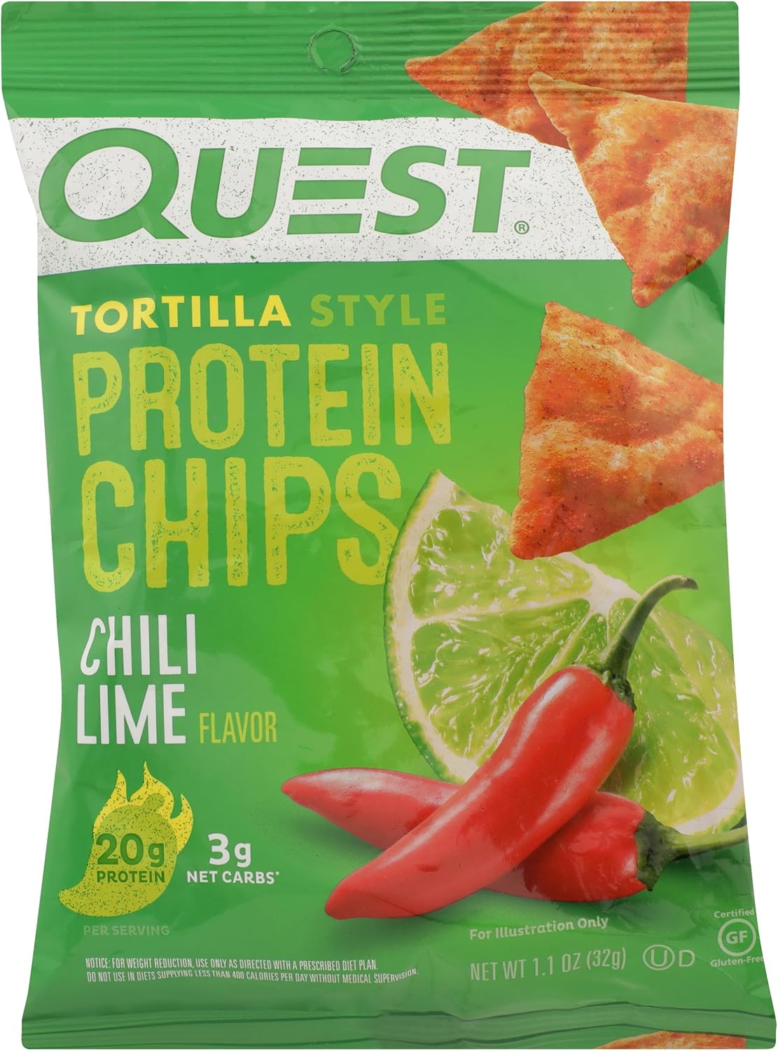 Quest Nutrition Nacho Cheese Tortilla Style Protein Chips, 18g Protein, 4g Net Carb, Low Carb, Gluten Free, 1.1 oz (Pack of 12)