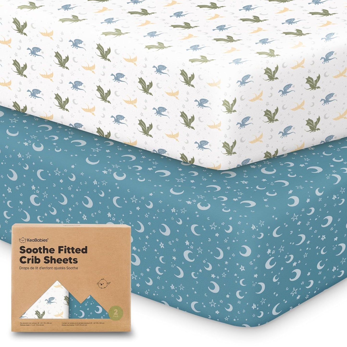 KeaBabies 2-Pack Organic Crib Sheets for Boys, Girls - 52x28 Fitted Crib Mattress Sheet Neutral, Breathable Jersey Cotton Cover for Baby Bed, Toddler Mattress, Soft & Cute Prints (Soft White)