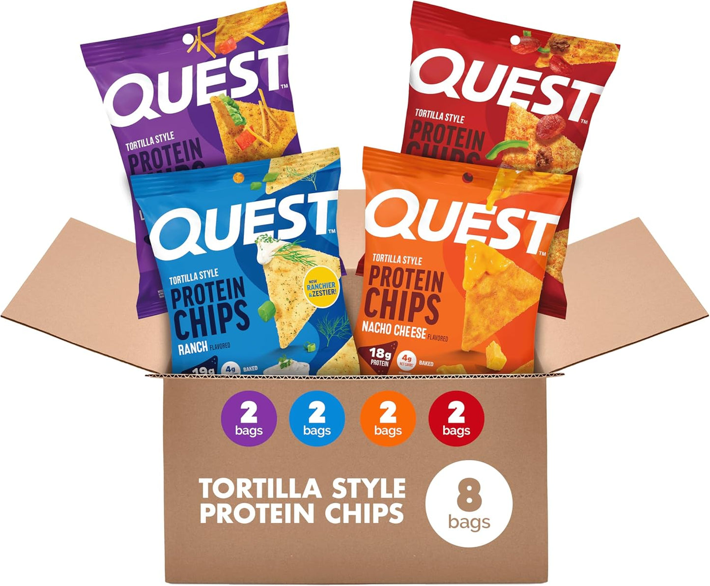 Quest Nutrition Nacho Cheese Tortilla Style Protein Chips, 18g Protein, 4g Net Carb, Low Carb, Gluten Free, 1.1 oz (Pack of 12)