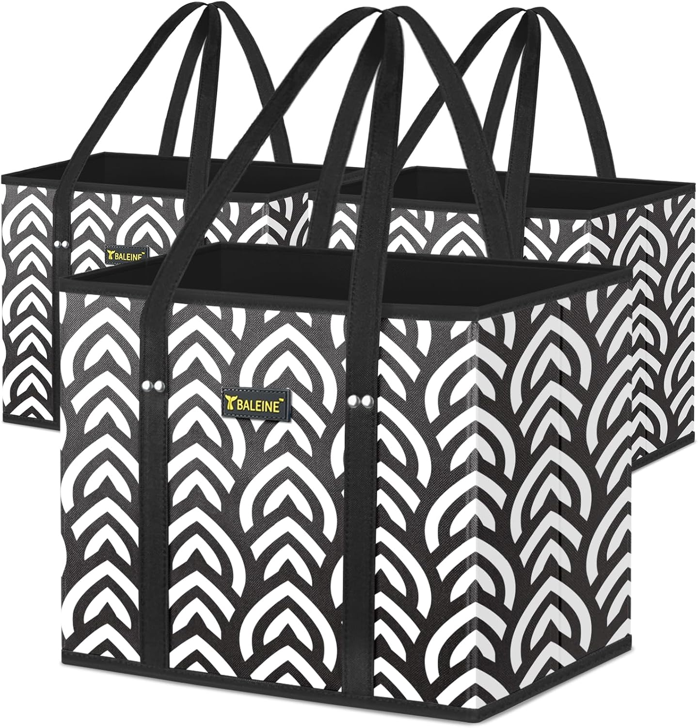 BALEINE 3Pk Reusable Grocery Bags, Foldable Shopping Bags for Groceries with Reinforced Bottom & Handles (Blossom Season)