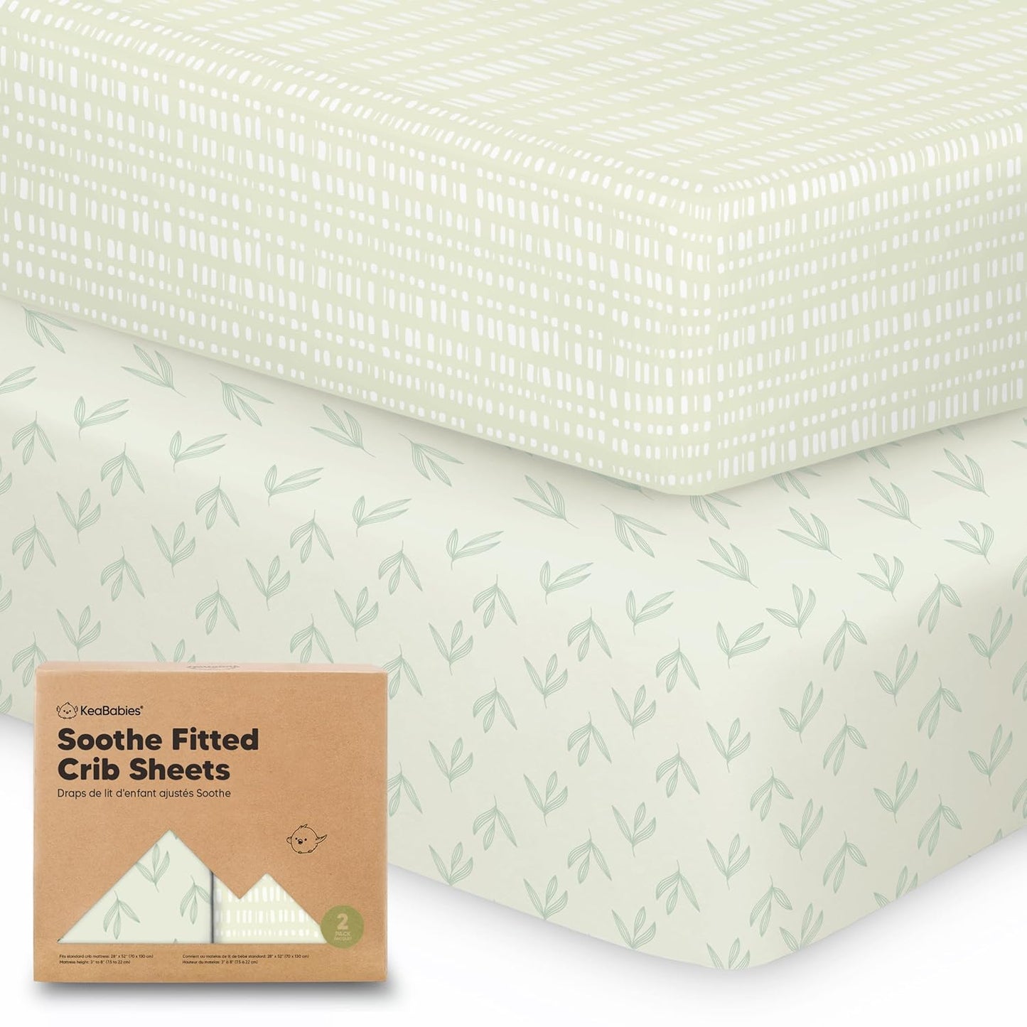 KeaBabies 2-Pack Organic Crib Sheets for Boys, Girls - 52x28 Fitted Crib Mattress Sheet Neutral, Breathable Jersey Cotton Cover for Baby Bed, Toddler Mattress, Soft & Cute Prints (Soft White)