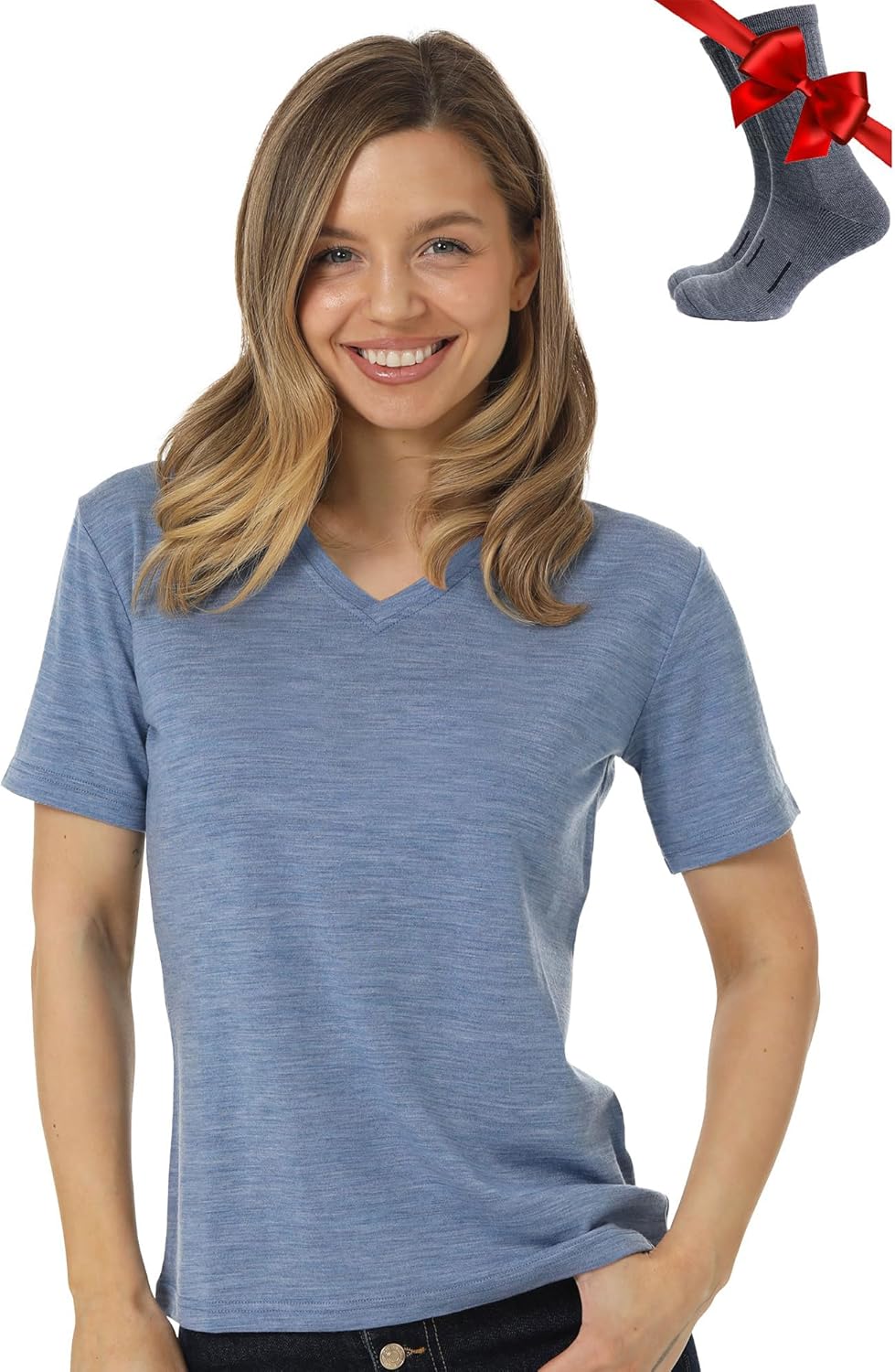 Merino.tech Merino Wool T Shirt Women - 100% Merino Wool Base Layer Women Short Sleeve Moisture-Wicking Tee and Hiking Socks