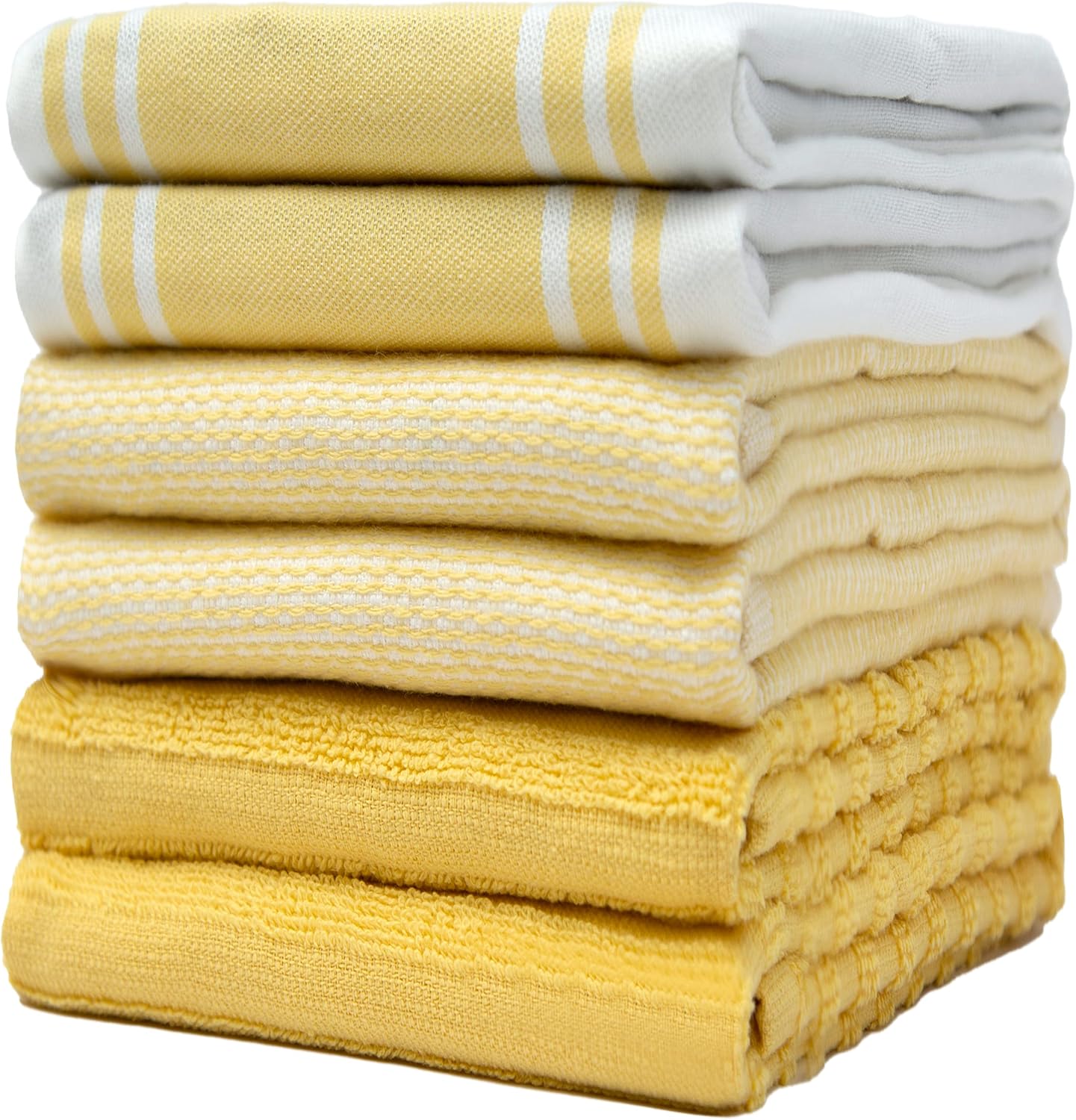 Premium Kitchen Towels (20”x 28”, 6 Pack) | Large Cotton Dish Towels | Flat & Terry Highly Absorbent Kitchen Linen Set with Hanging Loop | Gray