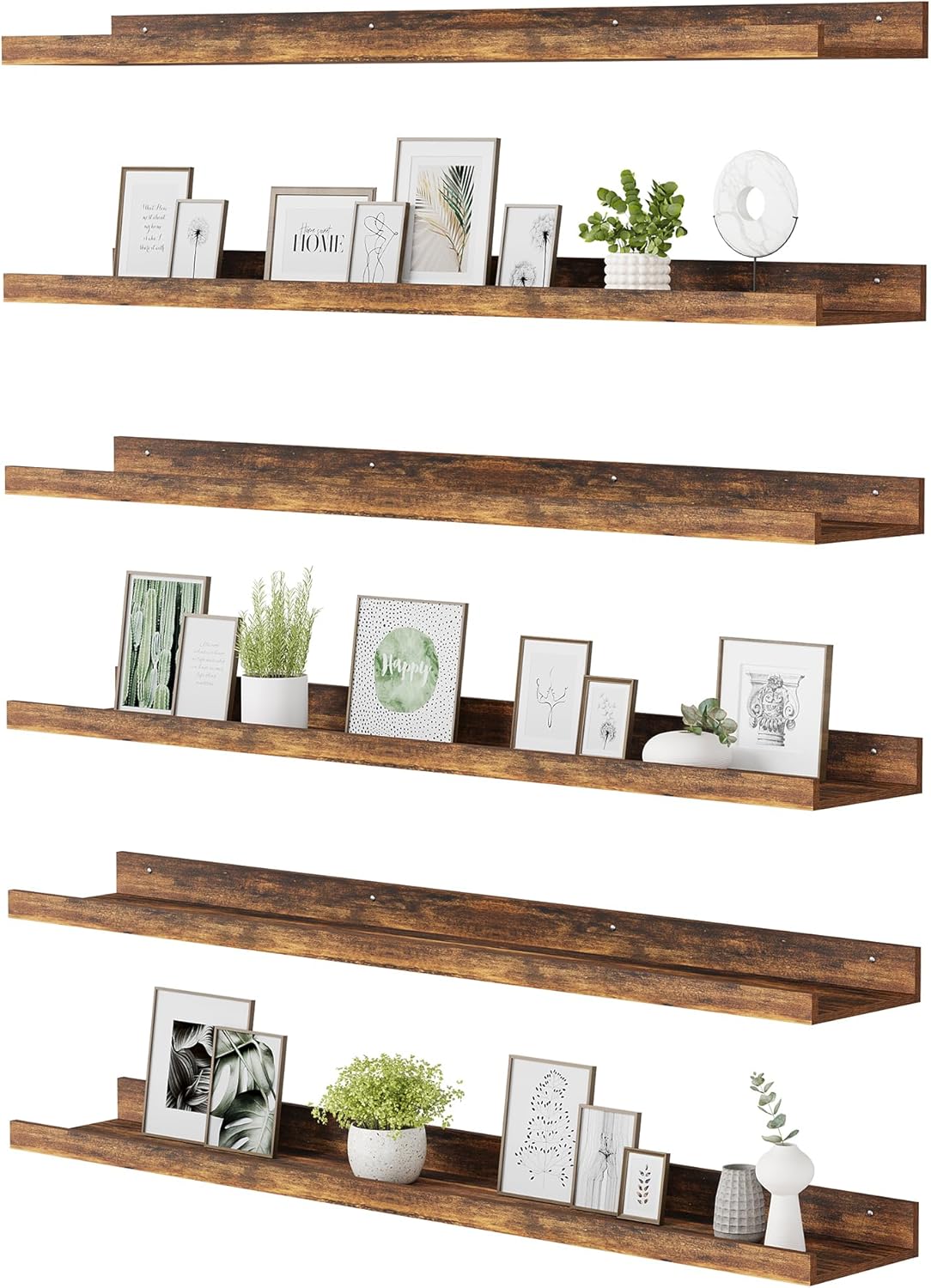 upsimples Floating Shelves for Wall, Wall Shelves for Decor Storage Set of 6, Wall Mounted Wood Shelf for Bedroom, Living Room, Bathroom, Kitchen, Picture Ledge Shelf, Black
