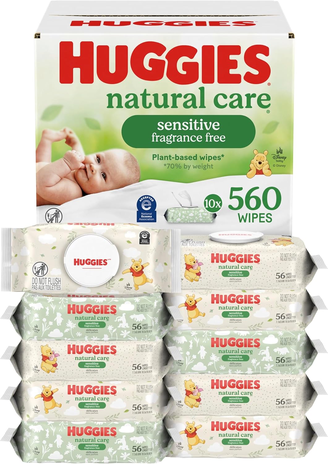Huggies Natural Care Sensitive Baby Wipes, Unscented, Hypoallergenic, 99% Purified Water, 12 Flip-Top Packs (768 Wipes Total), Packaging May Vary