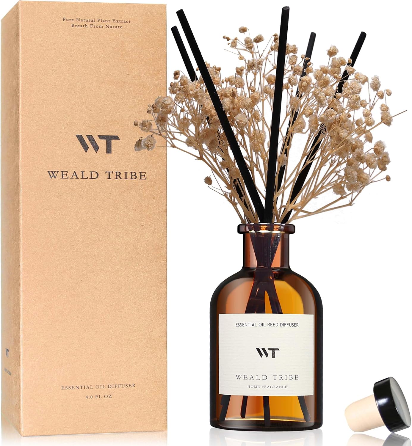 WEALD TRIBE Flower Reed Diffuser Set Eucalyptus & Lavender Scent For Bathroom Accessories Shelf Decor & Air Fresheners, Sticks Defusers With 4.0 fl oz Essential Oils, House Bedroom Office Decor & Gift