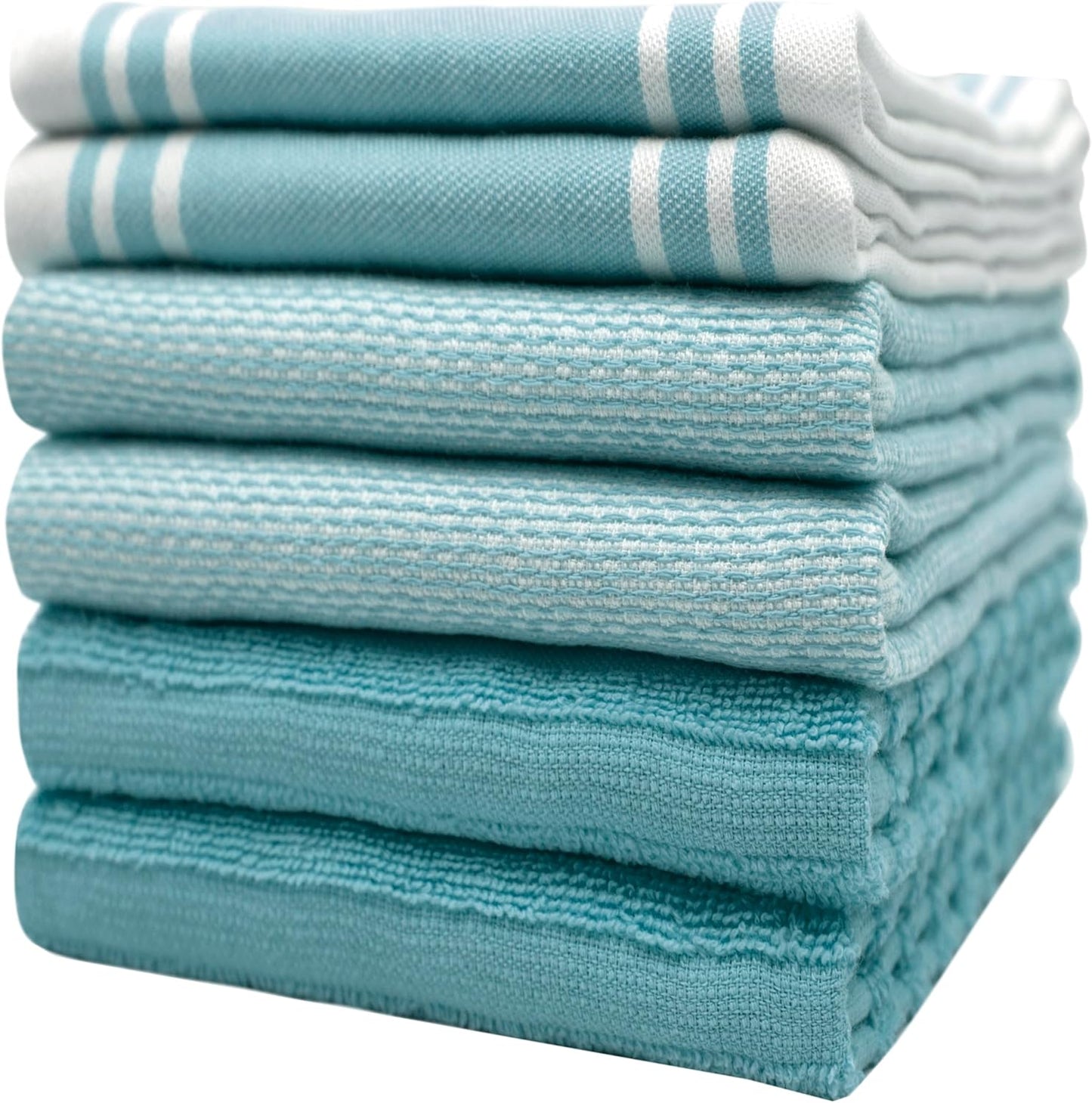 Premium Kitchen Towels (20”x 28”, 6 Pack) | Large Cotton Dish Towels | Flat & Terry Highly Absorbent Kitchen Linen Set with Hanging Loop | Gray