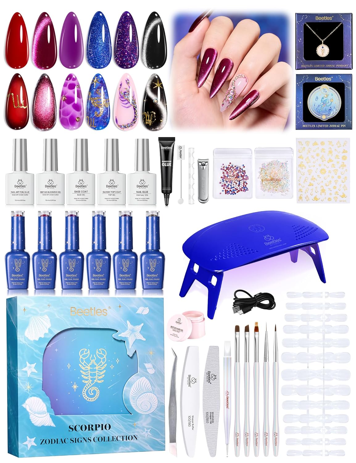 Beetles Gel Nail Polish Kit with U V Light - 80Pcs Color Enchantment 55 Colors Gel Polish Starter Kit with Base Top Coat DIY Nails Supply Stickers Manicure Tools Home Salon Gift for Women Teens Girls