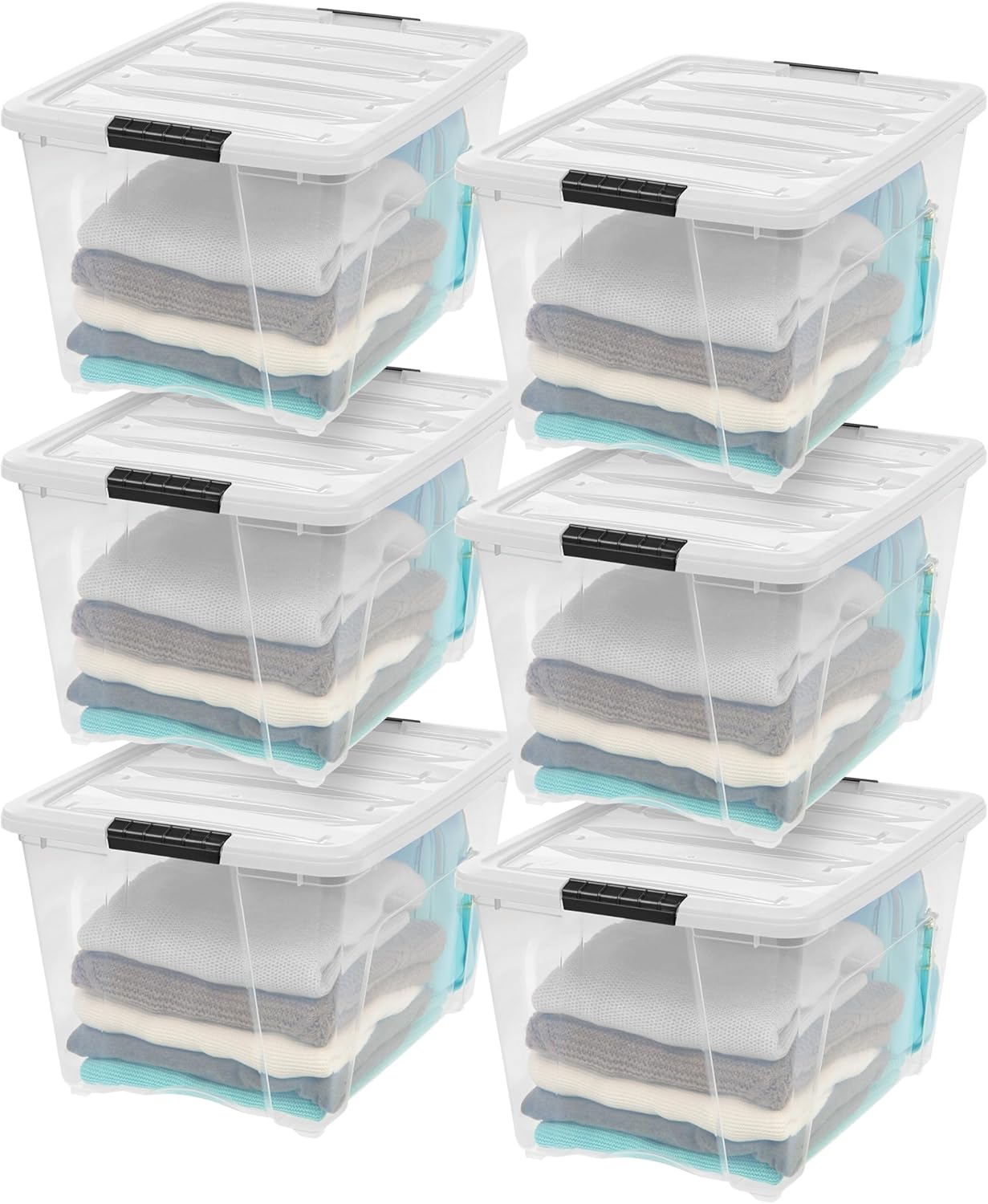 IRIS USA 13 QT Plastic Storage Box with Lid and Latches - 6 Pack - BPA-Free, See-Through Organizing Solution, Durable Nestable Stackable Containers, Secure Pull Handle - Clear