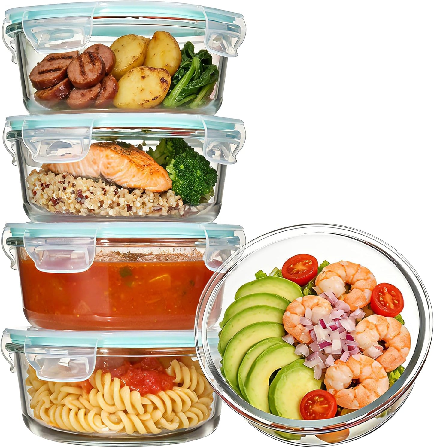 Vtopmart 5Pack 22oz Glass Storage Containers with Lids, Glass Meal Prep Food Container Sets with Snap Airtight Lids for Microwave, Oven, Freezer and Dishwasher, Grey