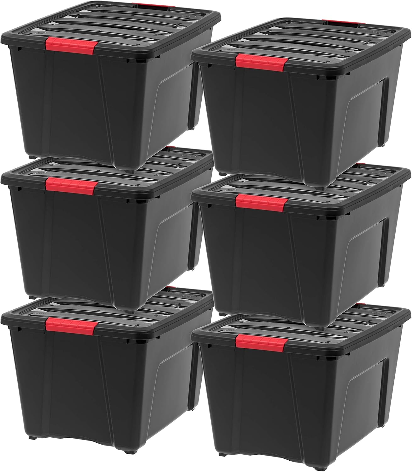IRIS USA 13 QT Plastic Storage Box with Lid and Latches - 6 Pack - BPA-Free, See-Through Organizing Solution, Durable Nestable Stackable Containers, Secure Pull Handle - Clear