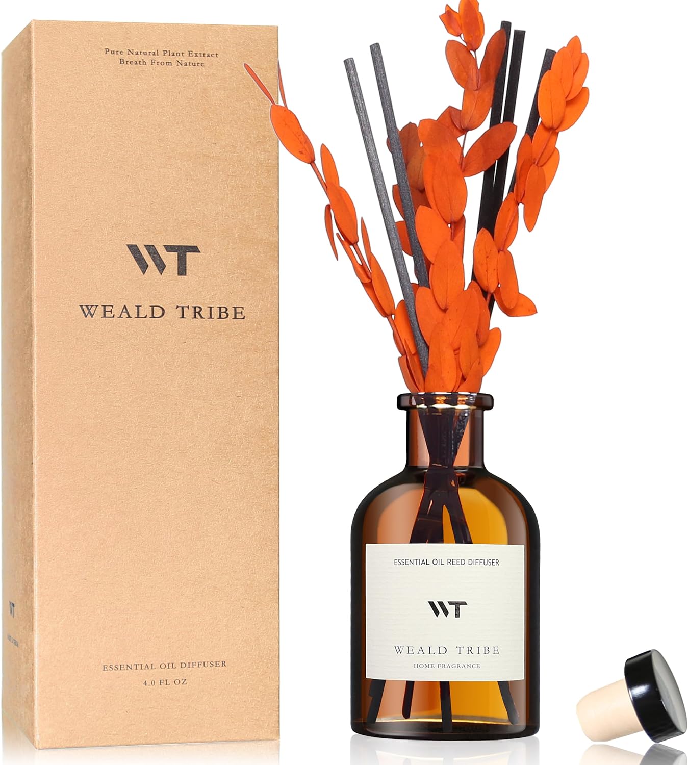 WEALD TRIBE Flower Reed Diffuser Set Eucalyptus & Lavender Scent For Bathroom Accessories Shelf Decor & Air Fresheners, Sticks Defusers With 4.0 fl oz Essential Oils, House Bedroom Office Decor & Gift