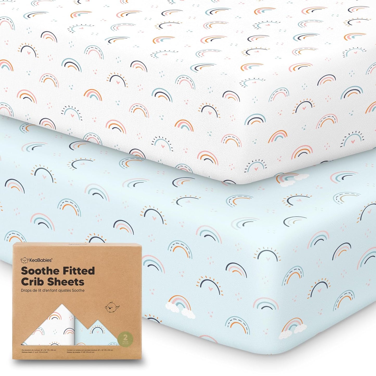 KeaBabies 2-Pack Organic Crib Sheets for Boys, Girls - 52x28 Fitted Crib Mattress Sheet Neutral, Breathable Jersey Cotton Cover for Baby Bed, Toddler Mattress, Soft & Cute Prints (Soft White)