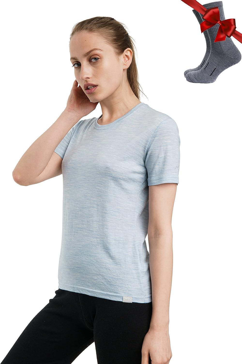 Merino.tech Merino Wool T Shirt Women - 100% Merino Wool Base Layer Women Short Sleeve Moisture-Wicking Tee and Hiking Socks
