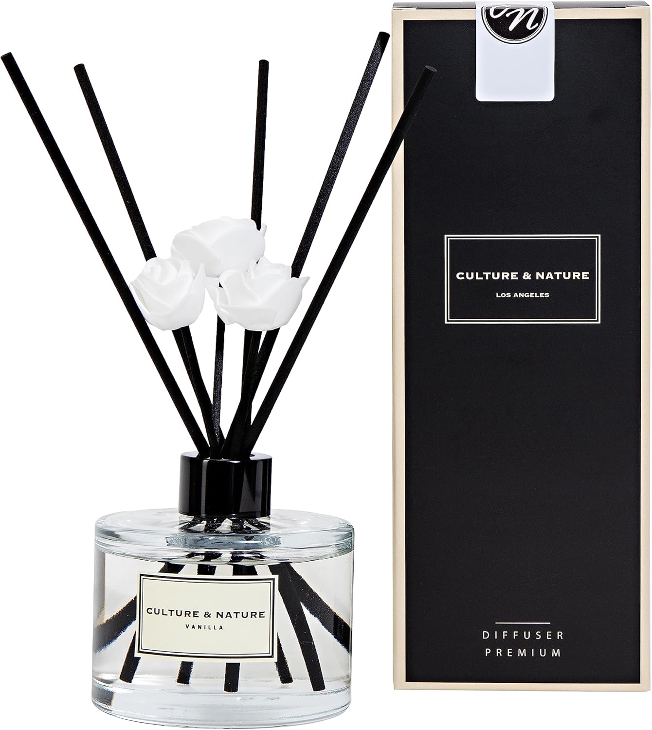 CULTURE & NATURE Reed Diffuser Set 6.7oz (200ml) Black Cherry Scented Diffuser with Sticks Home Fragrance Reed Diffuser for Bathroom Shelf Decor